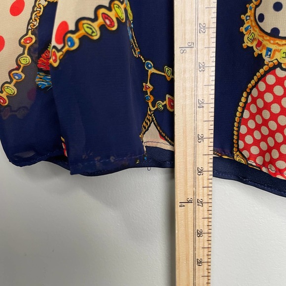 Retro Vibe Colorful Knee Length Patterned Slip Skirt Tan Navy Red 40 - Picture 7 of 9